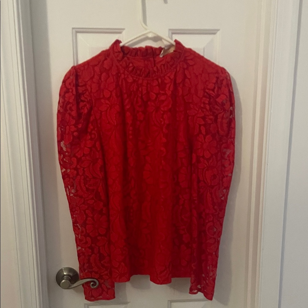 Rachel Parcell Vibrant Red Lace Top
